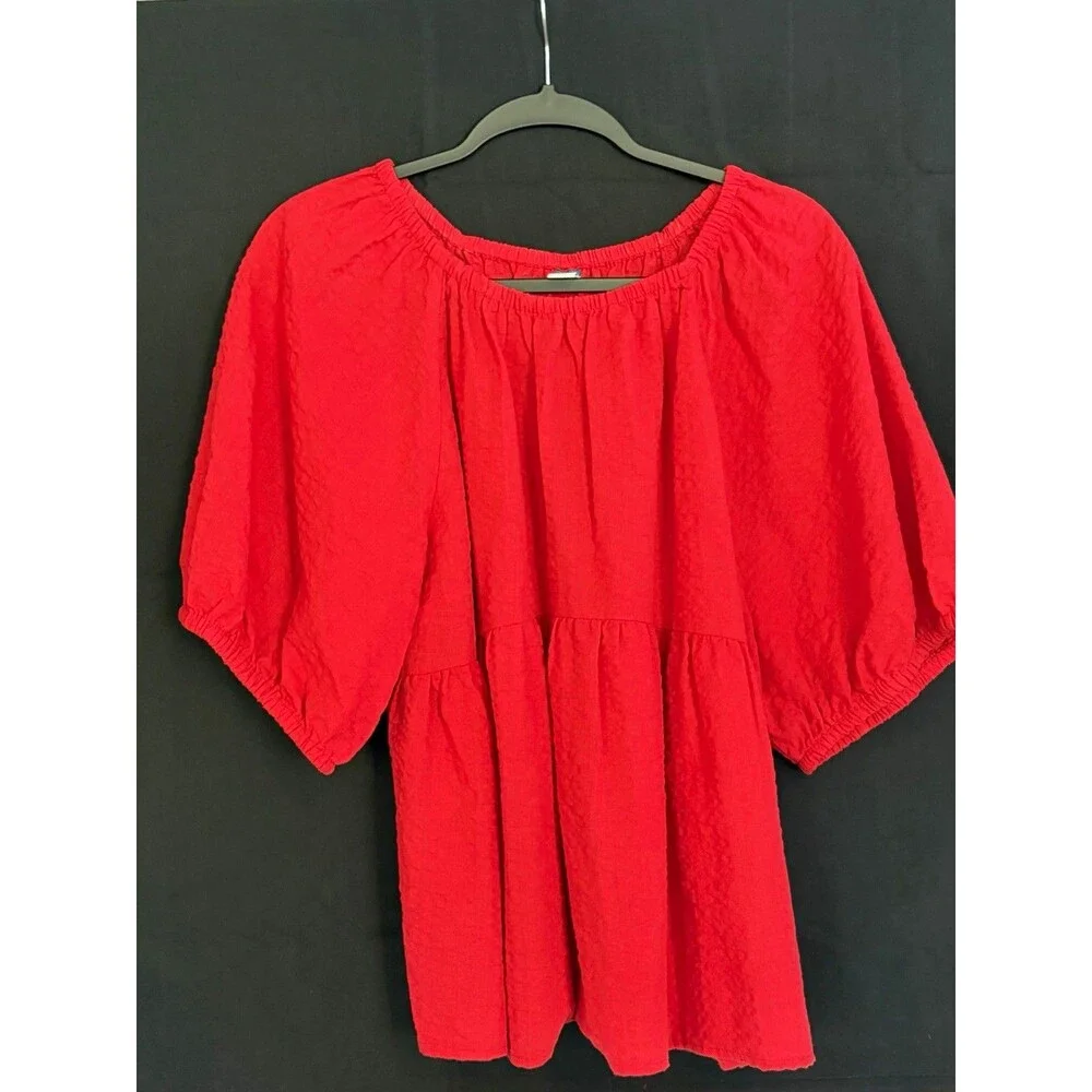Old Navy Women's Red Solid Off Shoulder Puff Short Sleeve Woven Blouse XL
